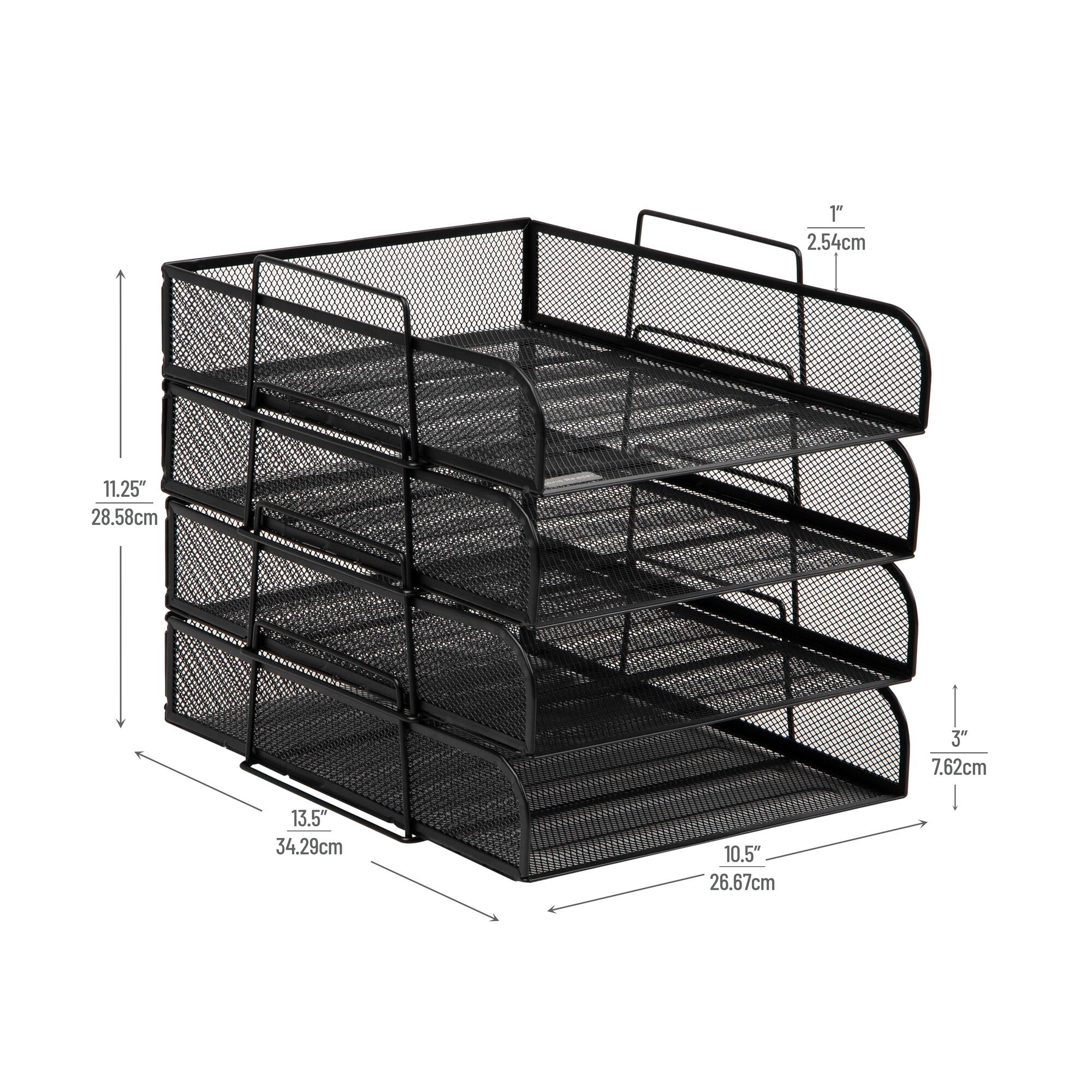 Mind Reader Stackable Paper Tray, Desktop Organizer, File Storage, Office, Metal Mesh, 10.5"L x 13.5"W x 11.25"H, 4 Pcs., Black